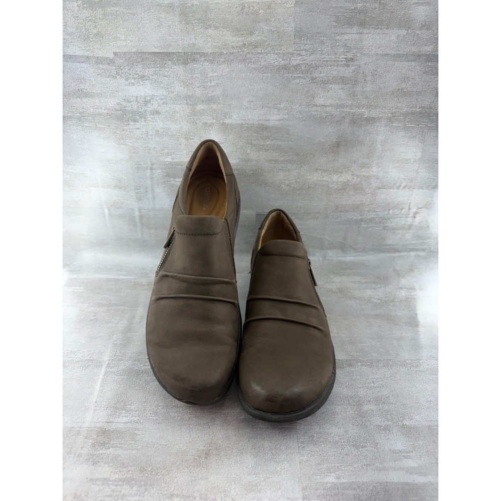 Aetrex Katie Brown Leather Ruched Side Zip Comfort Loafers DM552WM Women Sz 8.5
